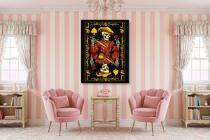 Gold Bones Jack of Spades Card — gold bones jack of spades card pink living room interior 1port flush print
