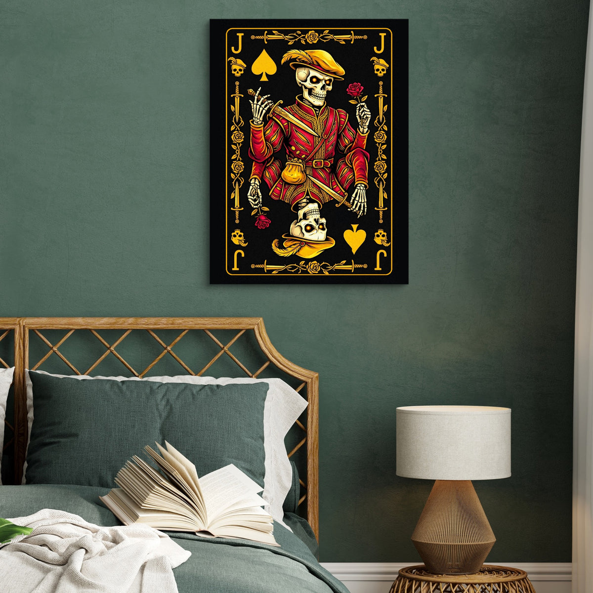 Gold Bones Jack of Spades Card — gold bones jack of spades card sq green bed 1port flush print