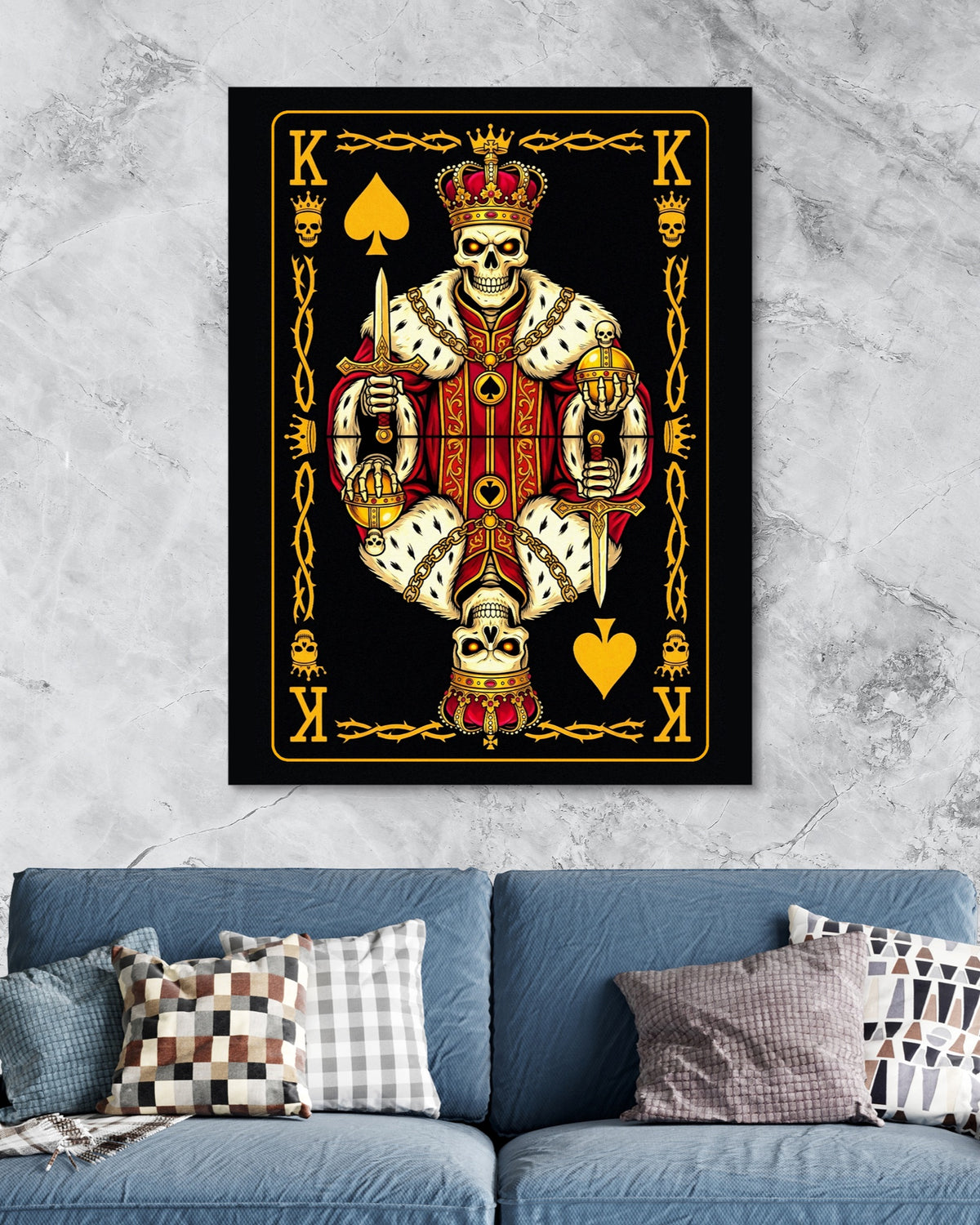 Gold Bones King of Spades Card — gold bones king of spades card psd marble blue couch 1port flush print