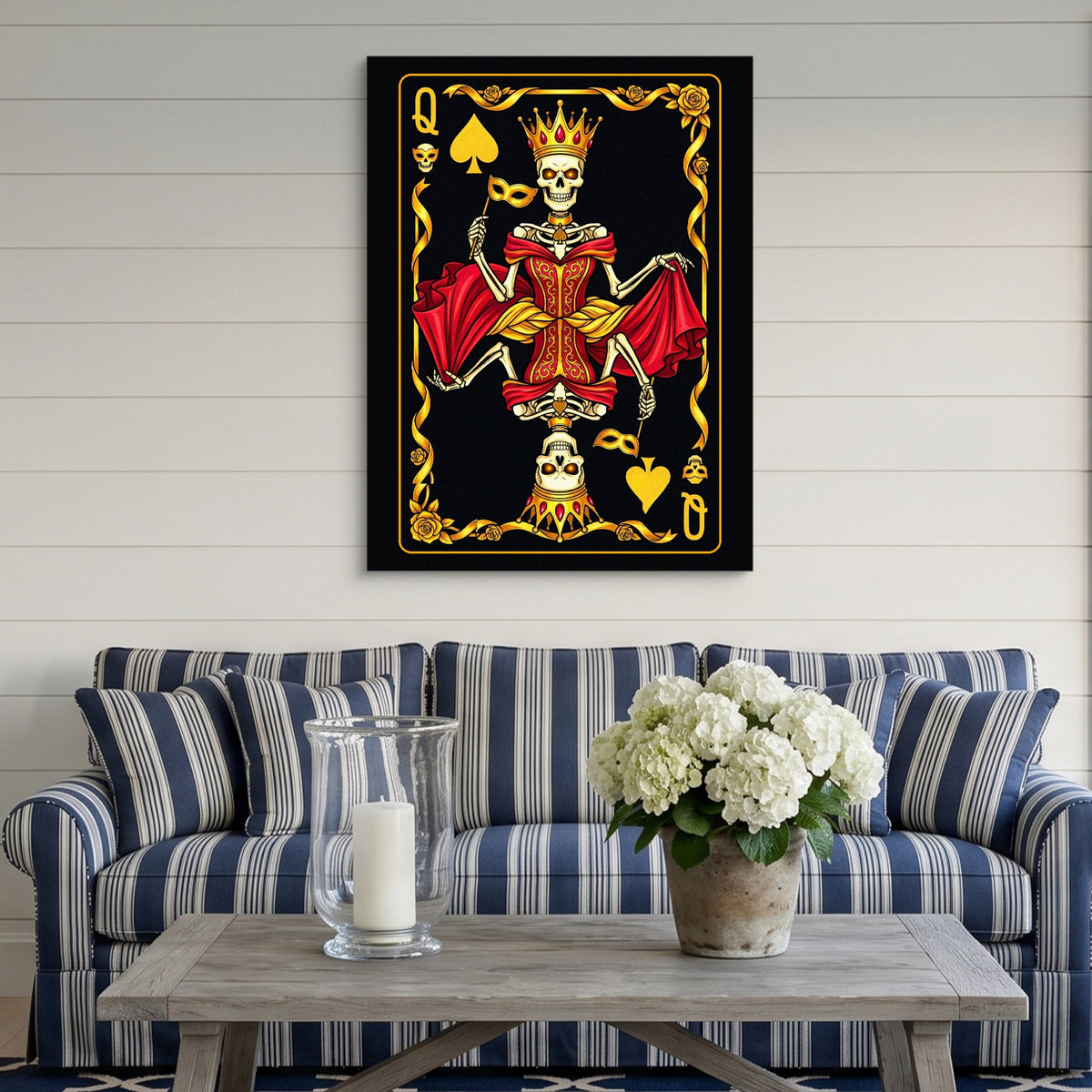 Gold Bones Queen of Spades Card — gold bones queen of spades card sq striped couch 1port flush print