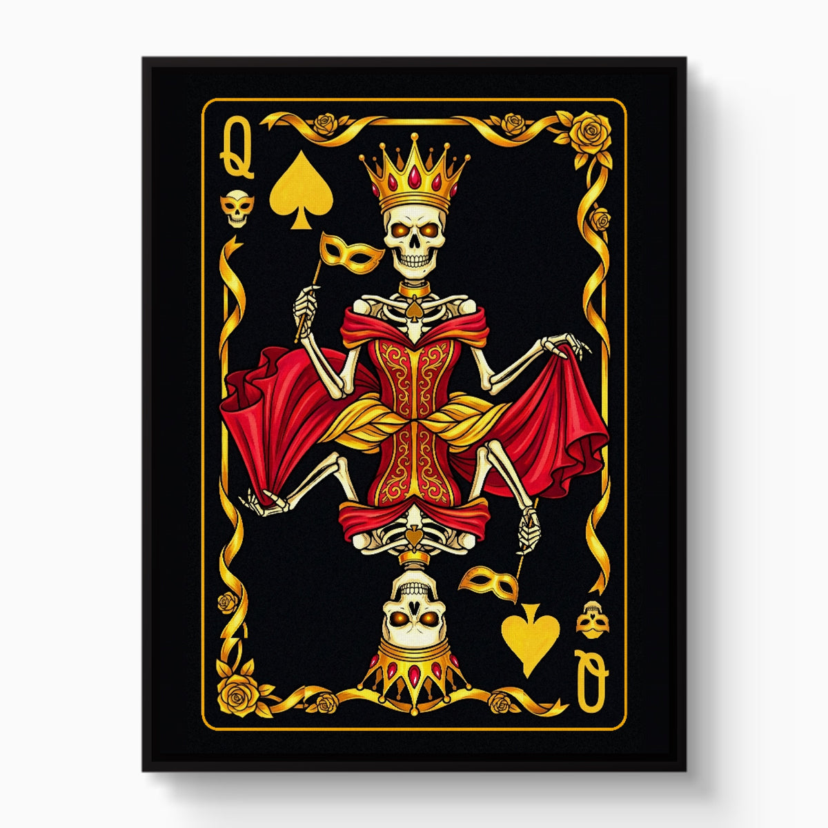 Gold Bones Queen of Spades Card — gold bones queen of spades card white studio framed black