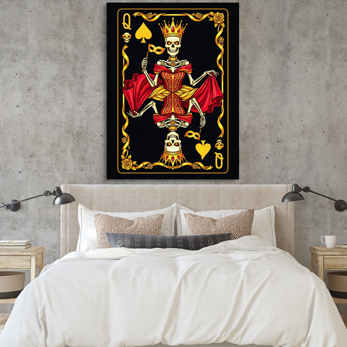 Gold Bones Queen of Spades Card — gold bones queen of spades card sq bedroom cement wall 1port flush print
