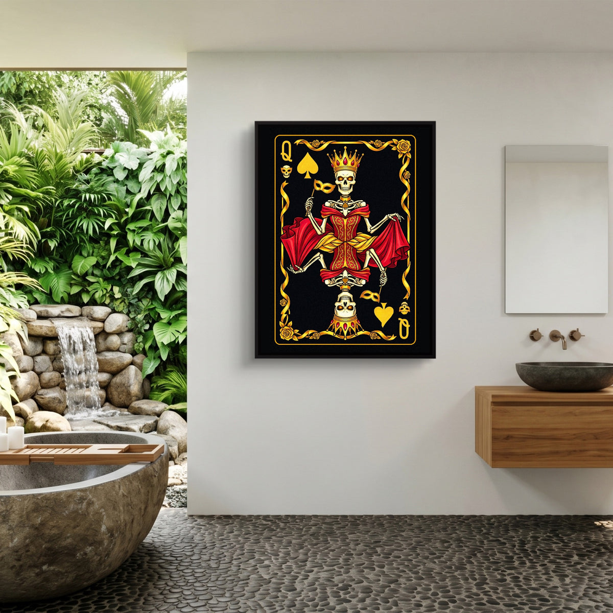 Gold Bones Queen of Spades Card — gold bones queen of spades card sq outdoor bathroom 1port framed black