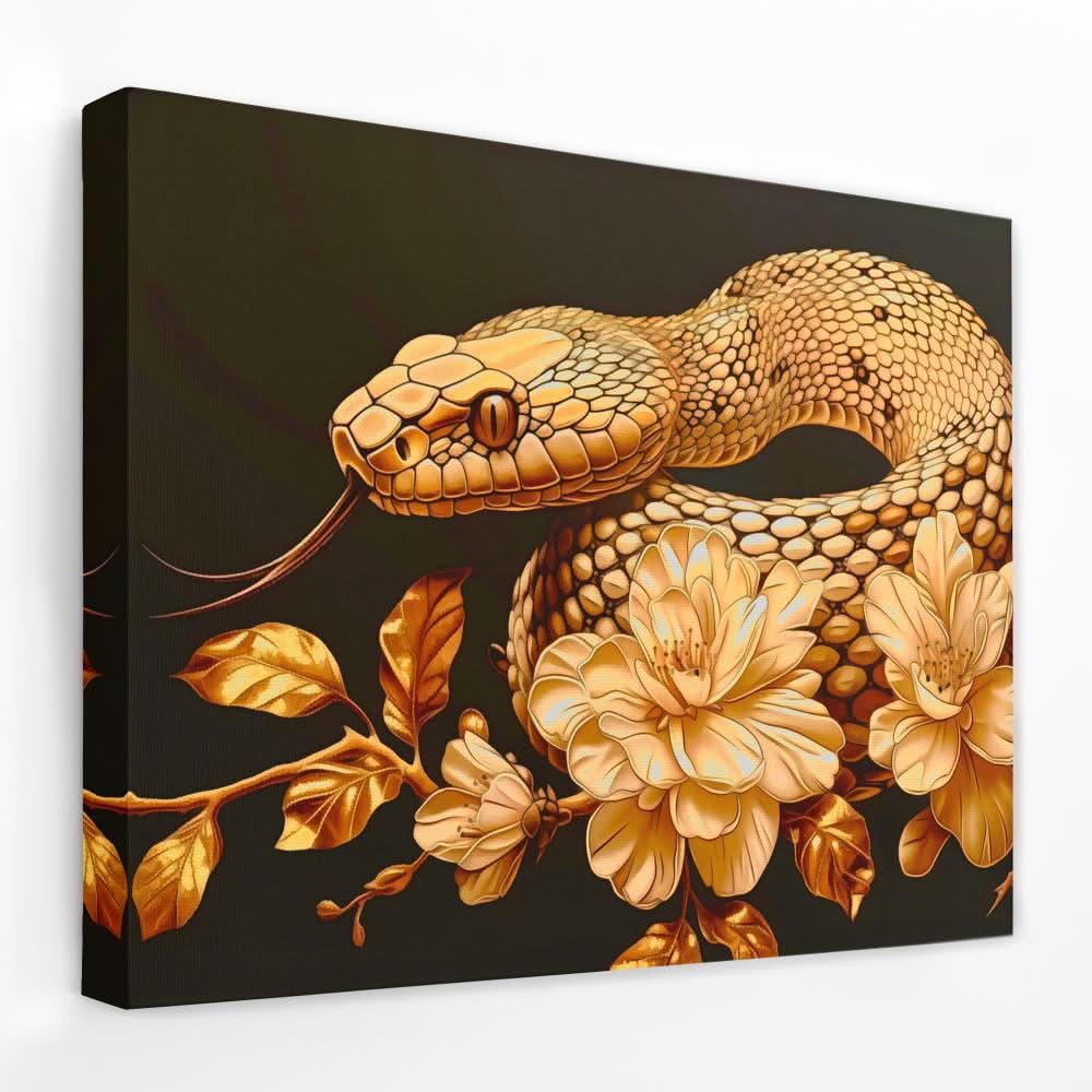 Gold Floral Snake - Floral Canvas Wall Art