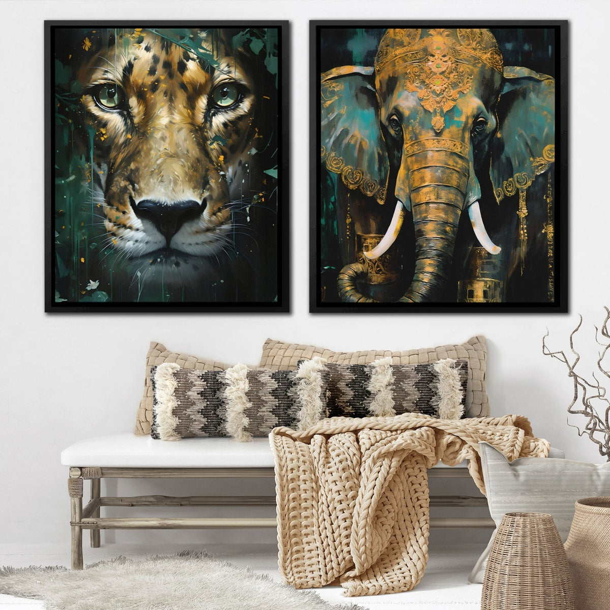 Gold Jade Jungle (2) Set - Luxury Wall Art