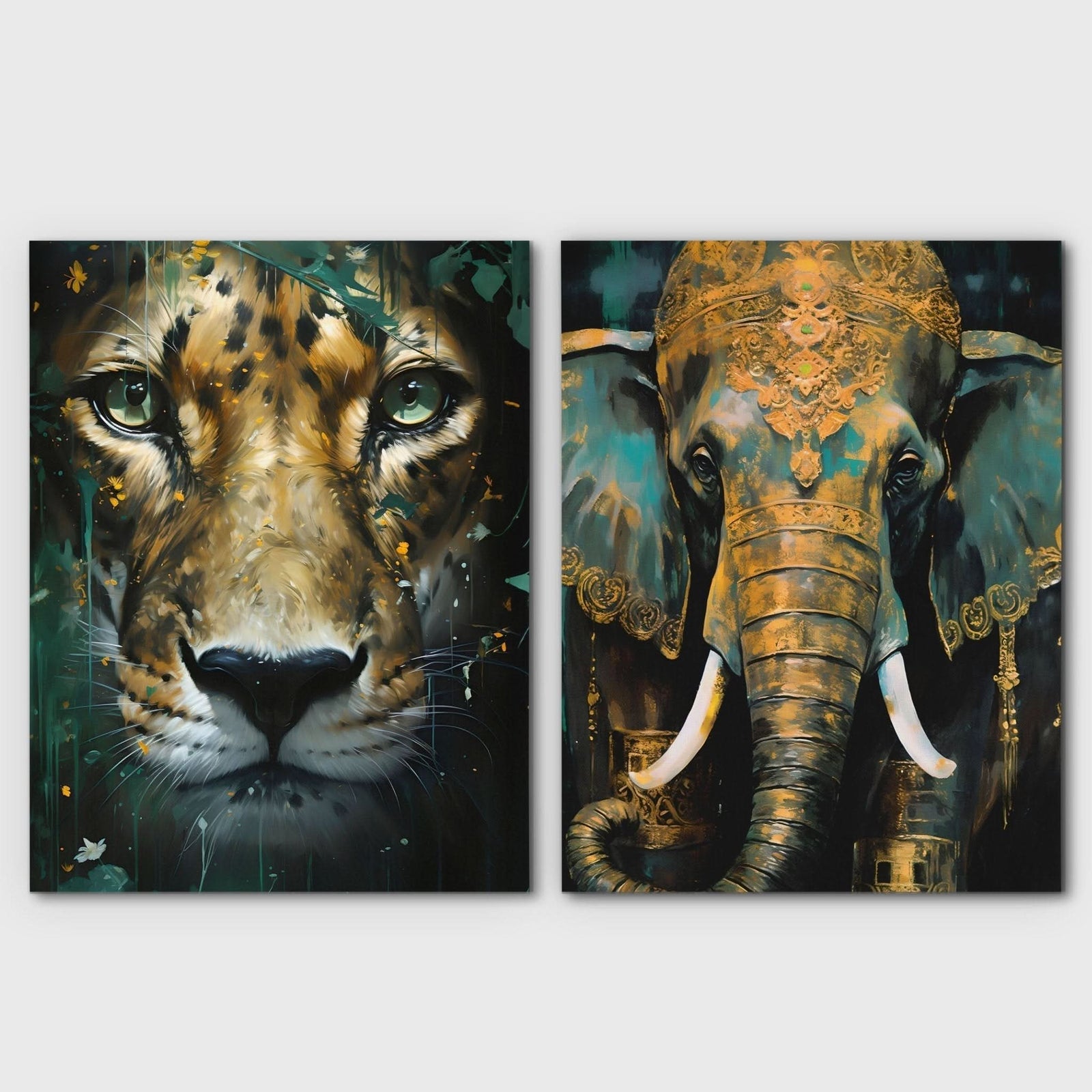 Gold Jade Jungle (2) Set - Africa Canvas Wall Art