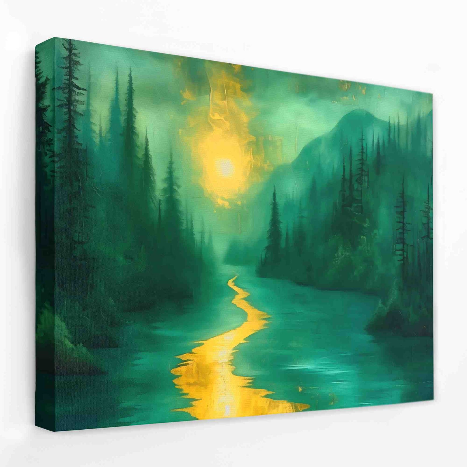 Gold Moonlit River - Emerald Canvas Wall Art