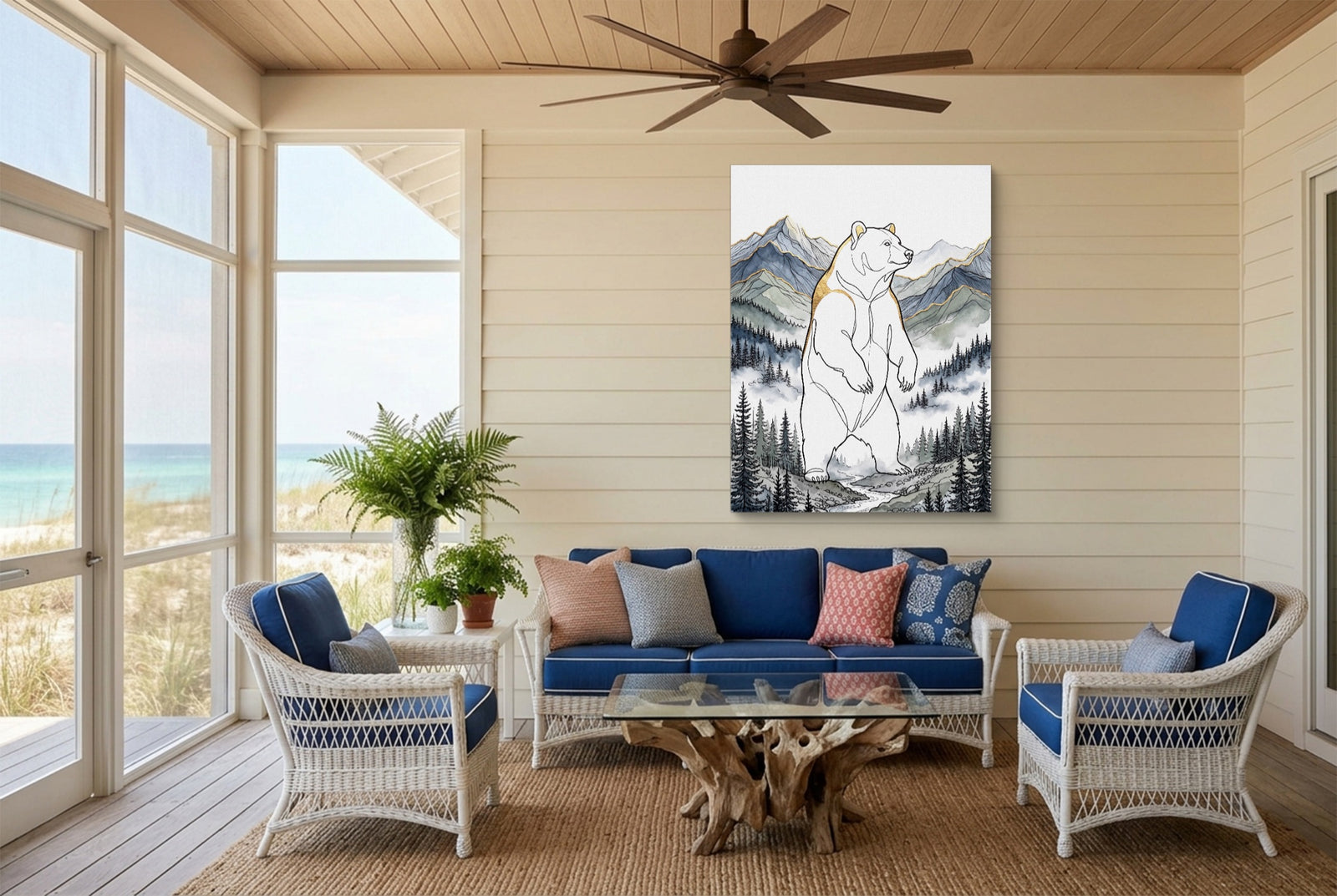 Golden Bear Standing — golden bear standing white studio framed black