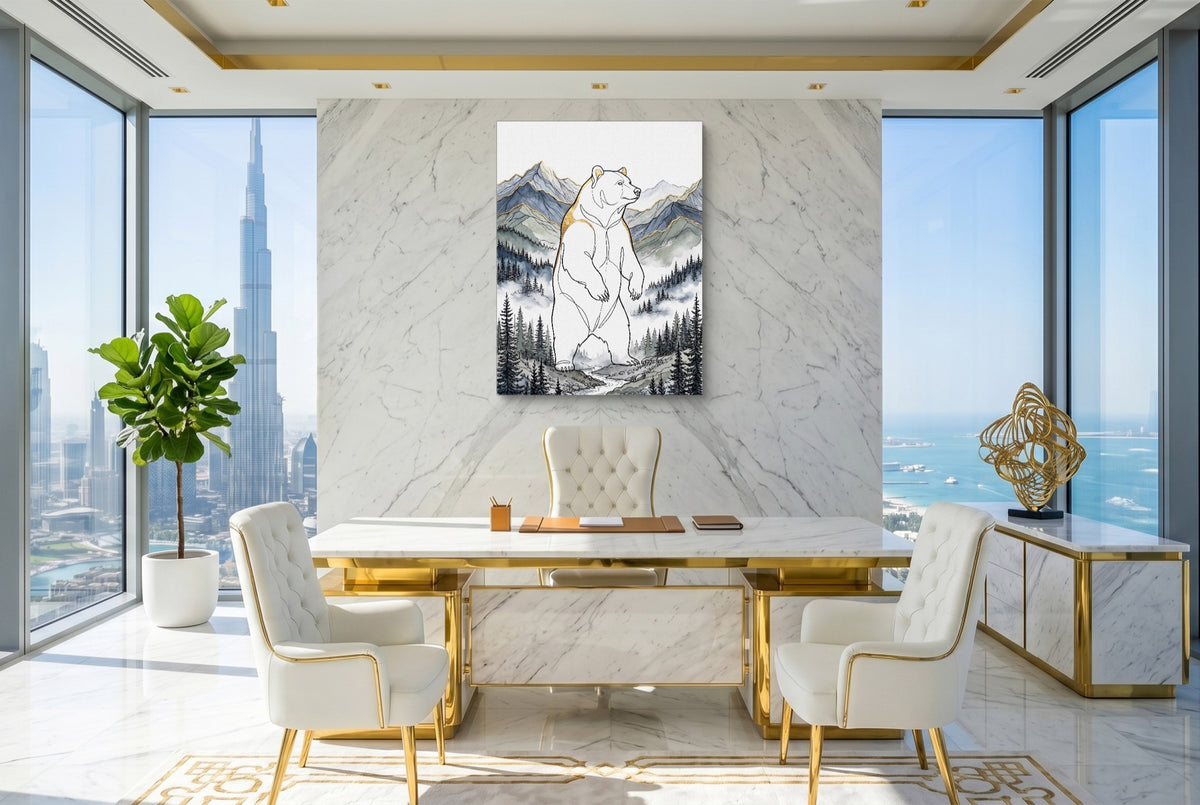 Golden Bear Standing — golden bear standing office with city view 2 1port flush print