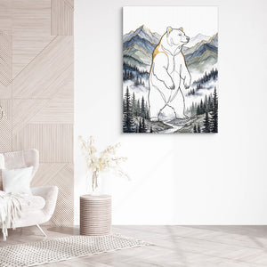 Golden Bear Standing — golden bear standing sq white chair wall 1port flush print