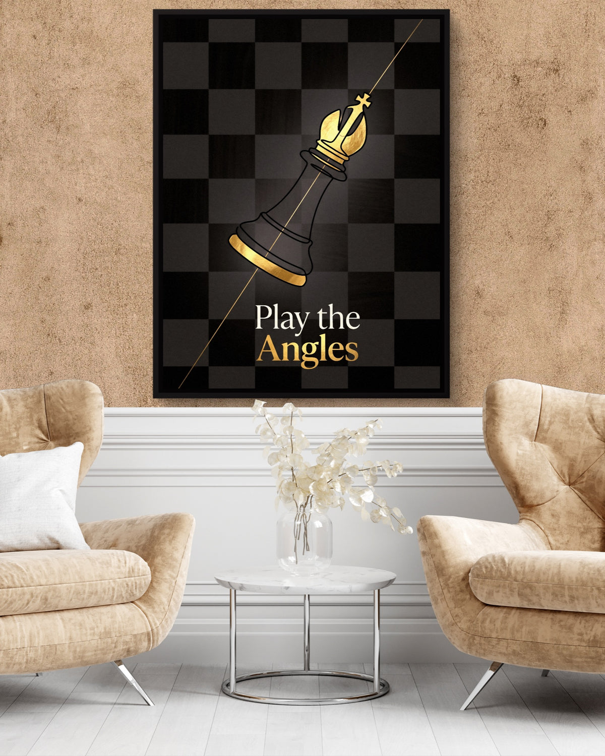 Golden Bishop Angled — golden bishop angled psd clay wall tan chairs 1port framed black