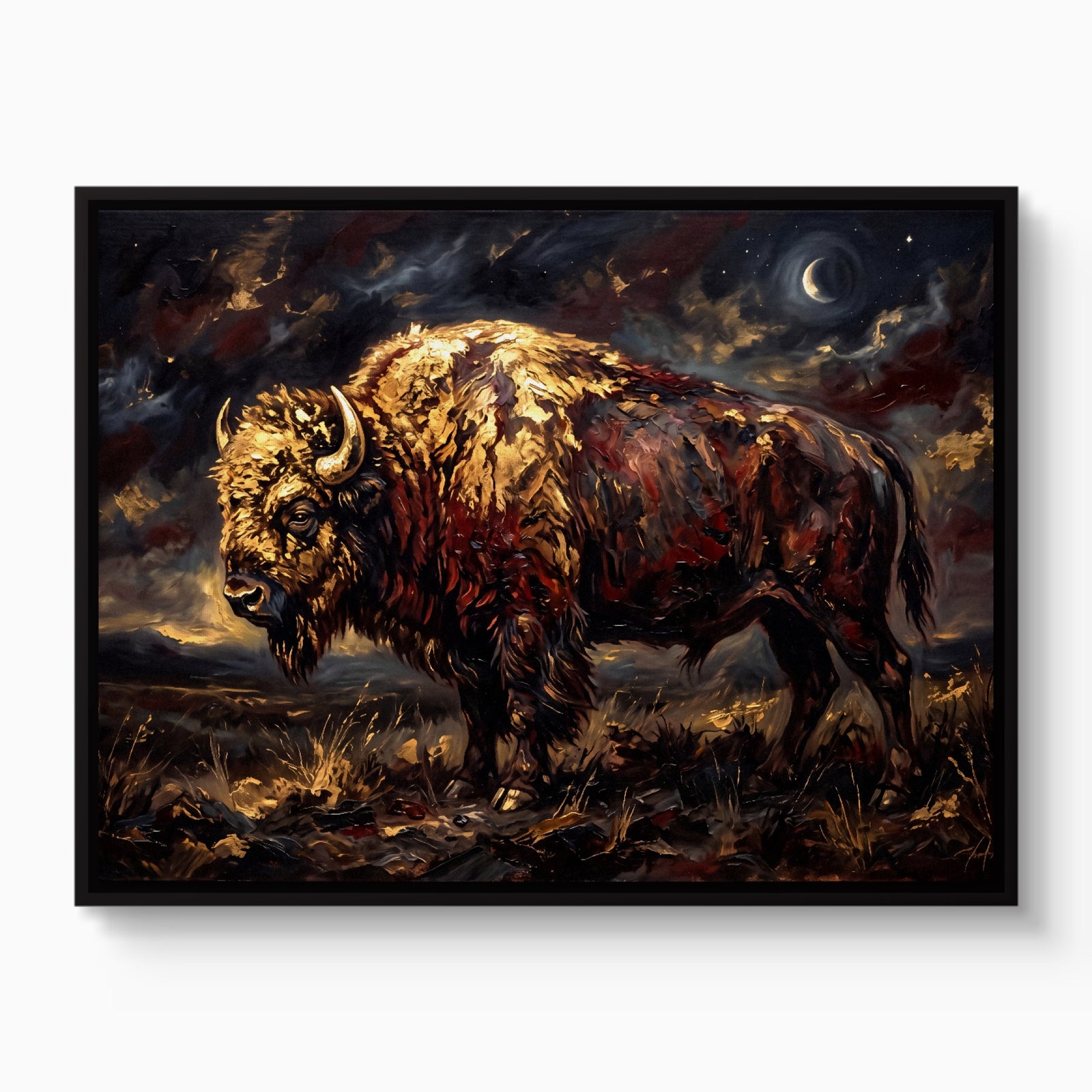 Golden Bison Moonlight — golden bison moonlight white studio framed black