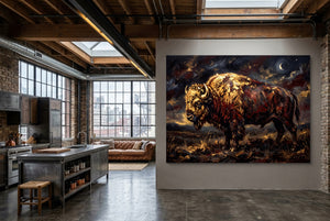 Golden Bison Moonlight — golden bison moonlight kitchen interior with island 1land flush print