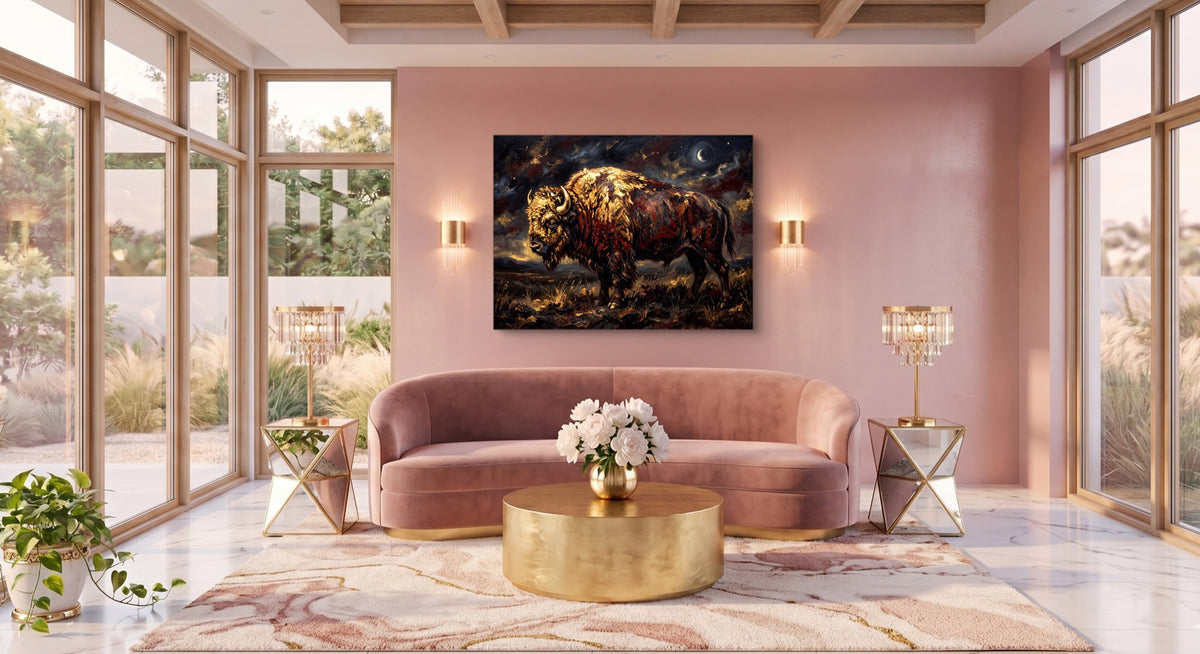 Golden Bison Moonlight — golden bison moonlight pink living room 1land flush print