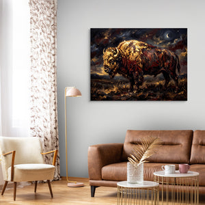 Golden Bison Moonlight — golden bison moonlight sq curtains 1land flush print
