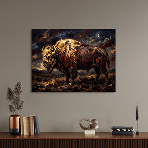 Golden Bison Moonlight — golden bison moonlight sq office desk wall 1land flush print