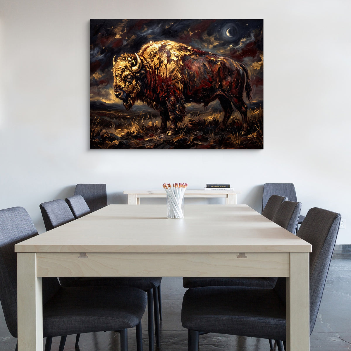 Golden Bison Moonlight — golden bison moonlight sq office wall 1land flush print