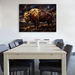 Golden Bison Moonlight — golden bison moonlight sq office wall 1land flush print