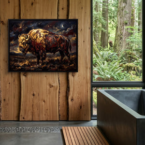 Golden Bison Moonlight — golden bison moonlight sq outdoor bathroom log 1land framed black