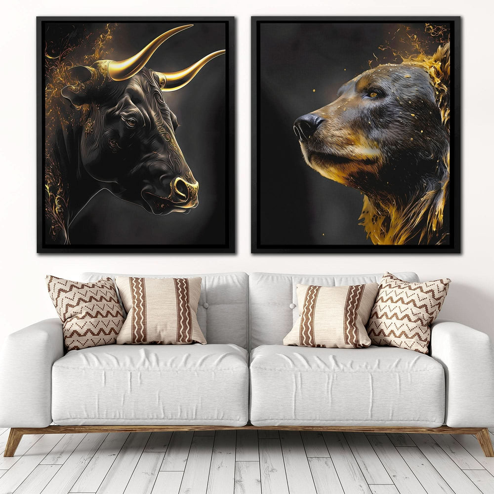 Golden Bull and Bear Wall Art