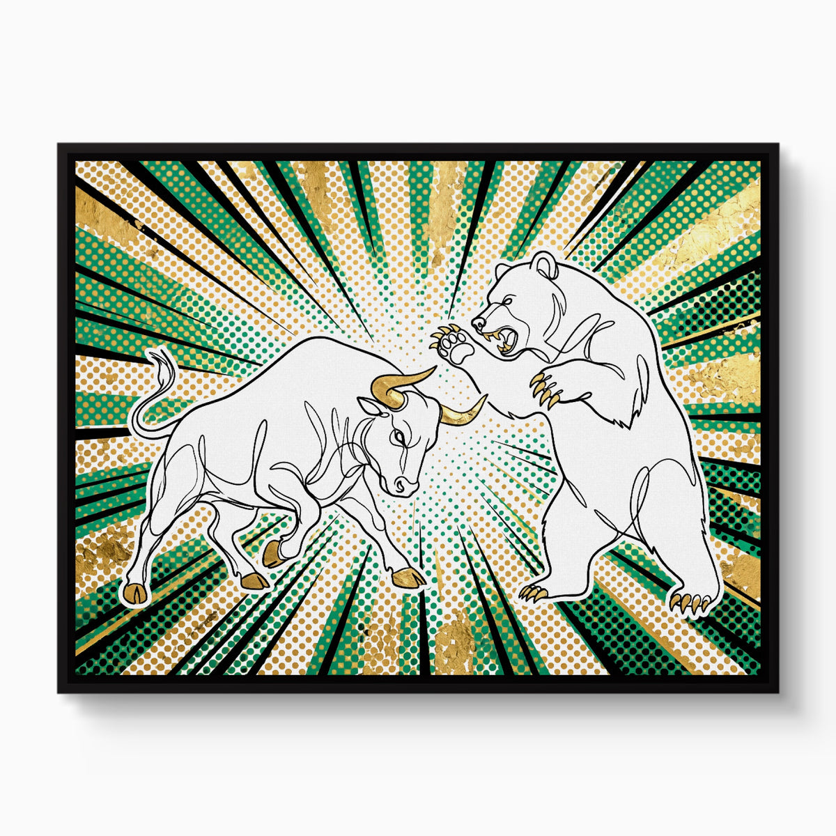 Golden Bull Bear — golden bull bear white studio framed black