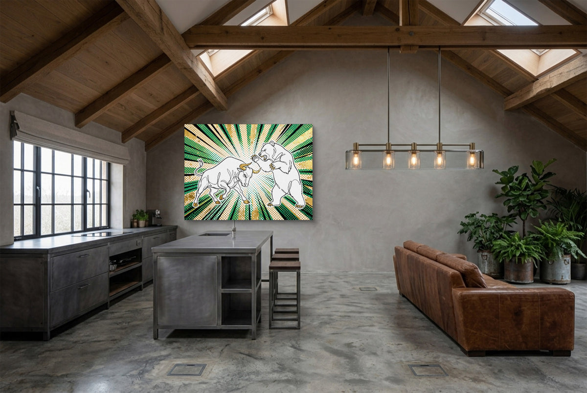 Golden Bull Bear — golden bull bear modern minimalist living room 4 1land flush print
