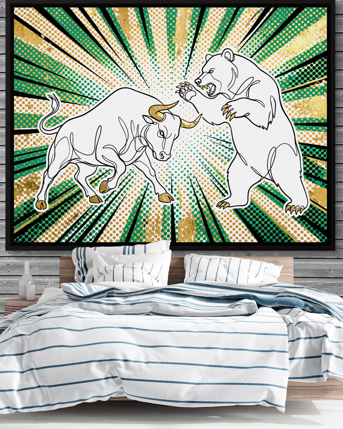 Golden Bull Bear — golden bull bear psd grey wood bedroom 1land framed black