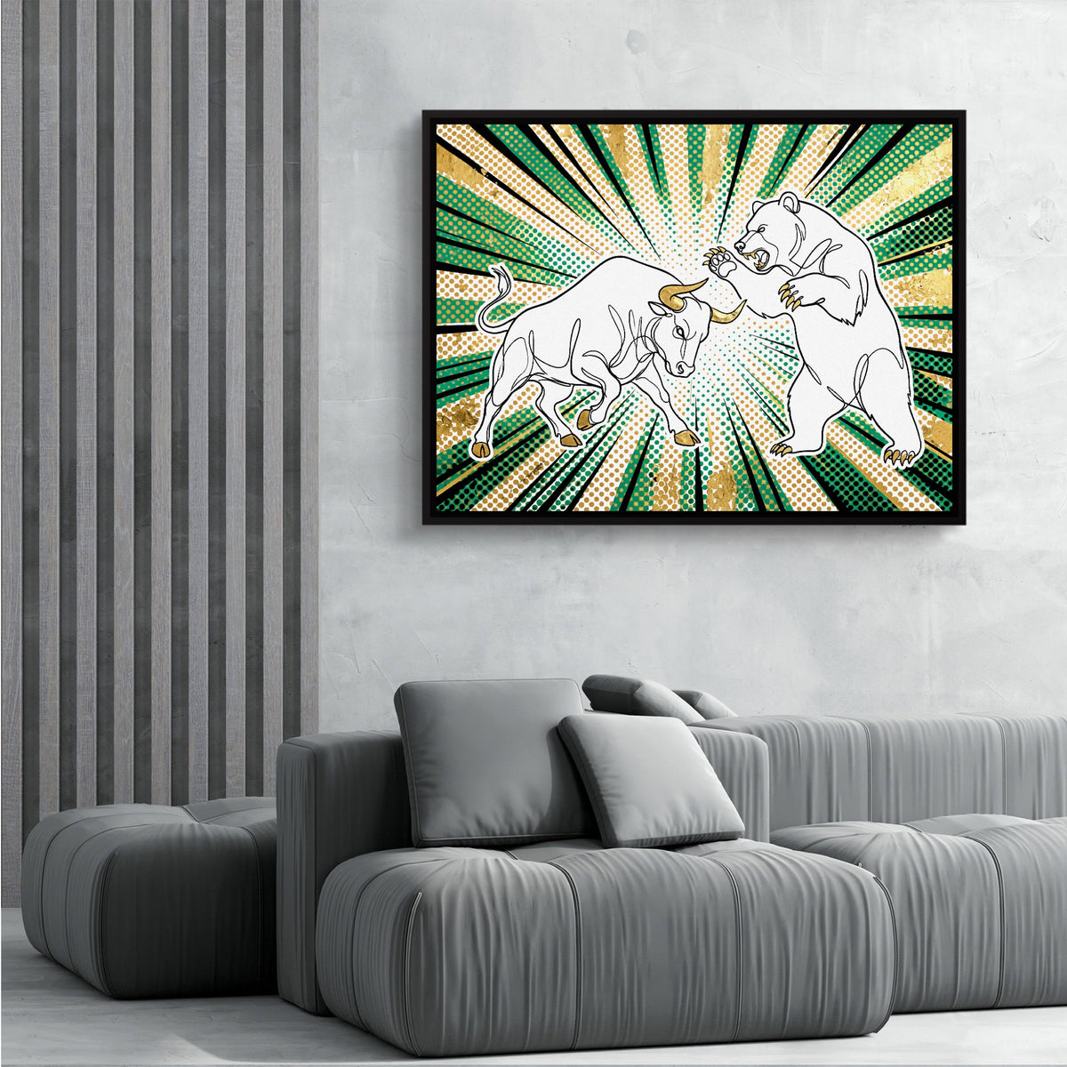 Golden Bull Bear — golden bull bear sq grey room 2 1land framed black