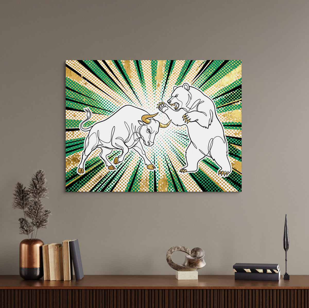 Golden Bull Bear — golden bull bear sq office desk wall 1land flush print