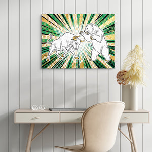 Golden Bull Bear — golden bull bear sq white table 1land flush print