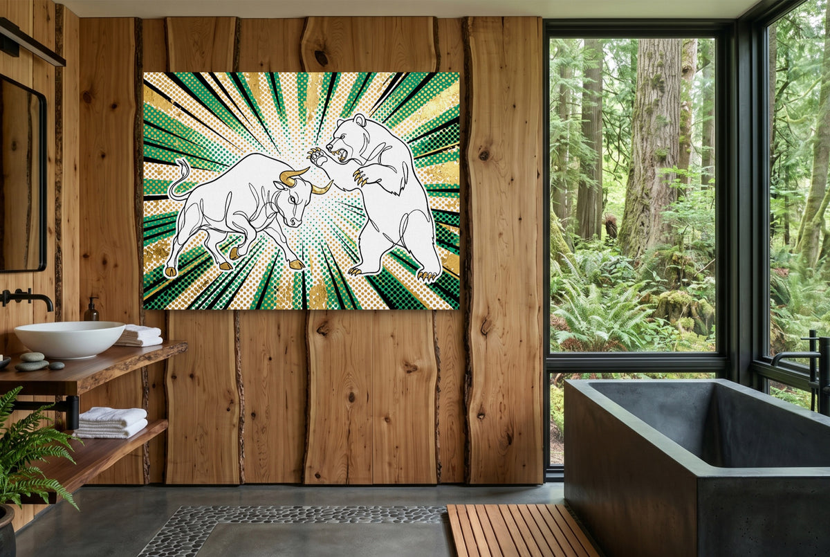Golden Bull Bear — golden bull bear wooden bathroom with window 1land flush print