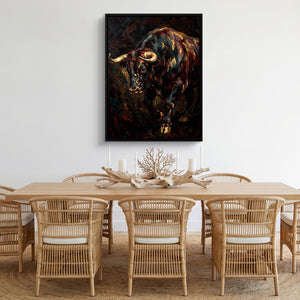 Golden Bull Charge — golden bull charge sq cozy dining room 1port framed black