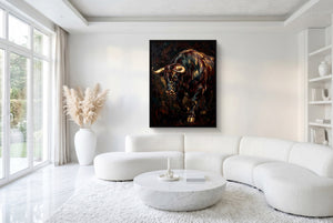 Golden Bull Charge — golden bull charge white room with furniture 1port framed black