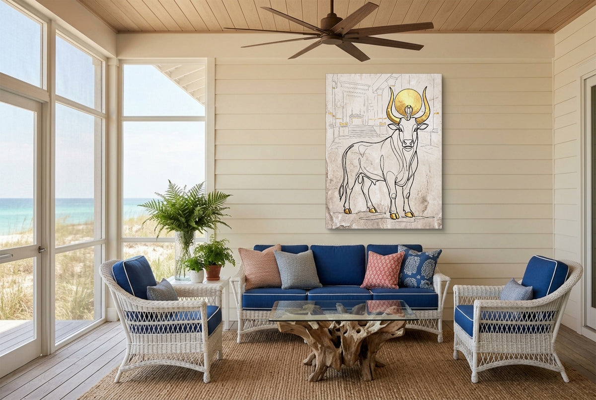 Golden Bull Temple — golden bull temple living room with couch 2 1port flush print