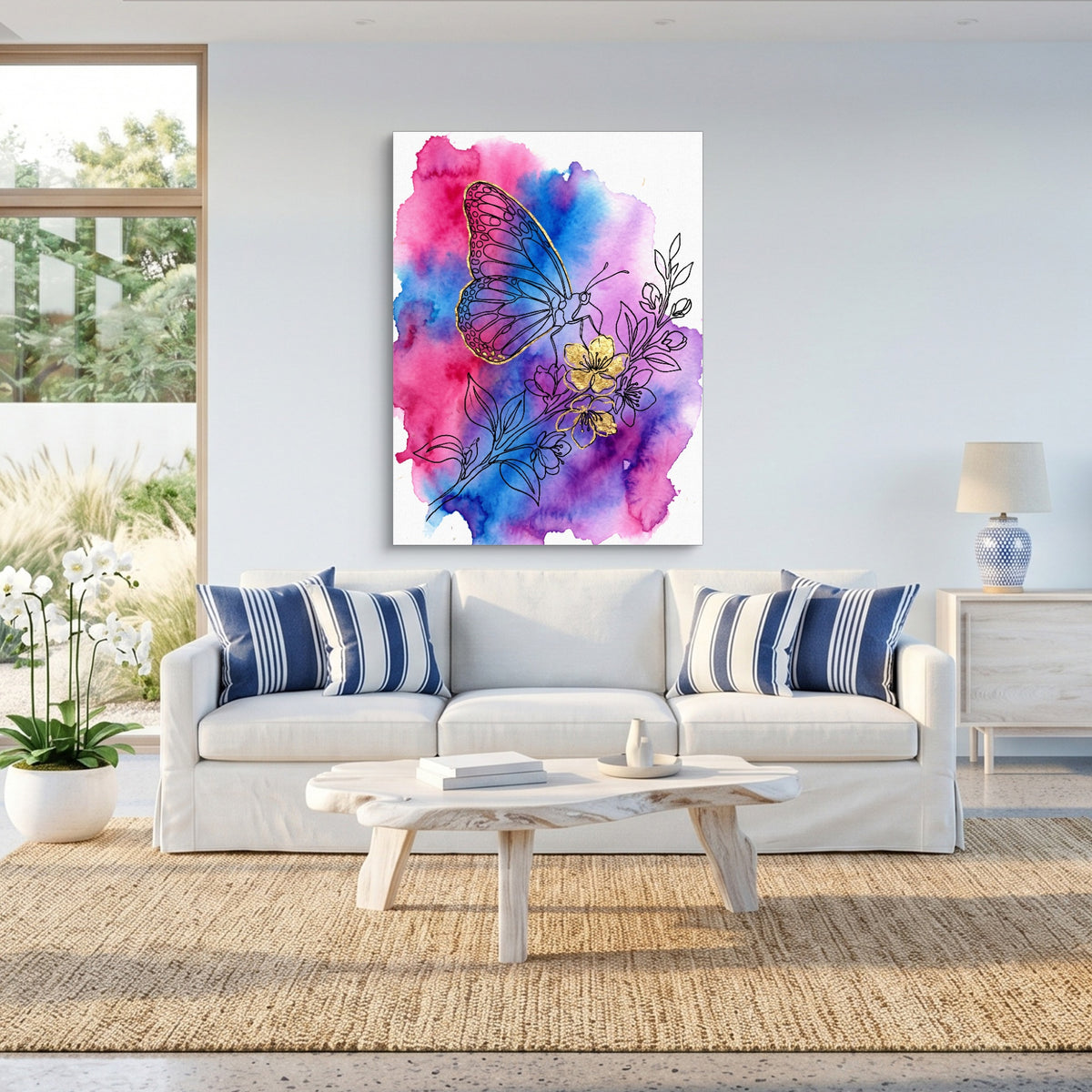 Golden Butterfly Blossoms — golden butterfly blossoms sq beach house 1port flush print