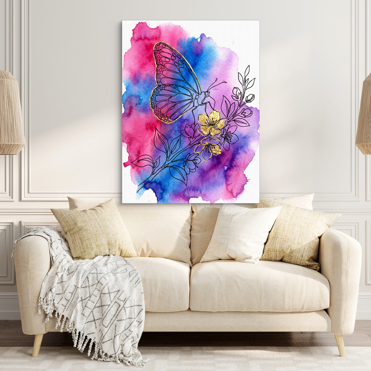 Golden Butterfly Blossoms — golden butterfly blossoms sq couch chair 1port flush print