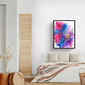 Golden Butterfly Blossoms — golden butterfly blossoms sq land nice bedroom 1port framed black