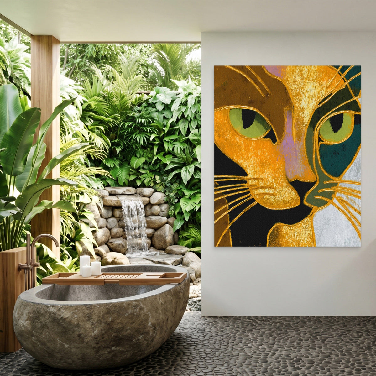 Golden Cat Profile canvas wall art, room view