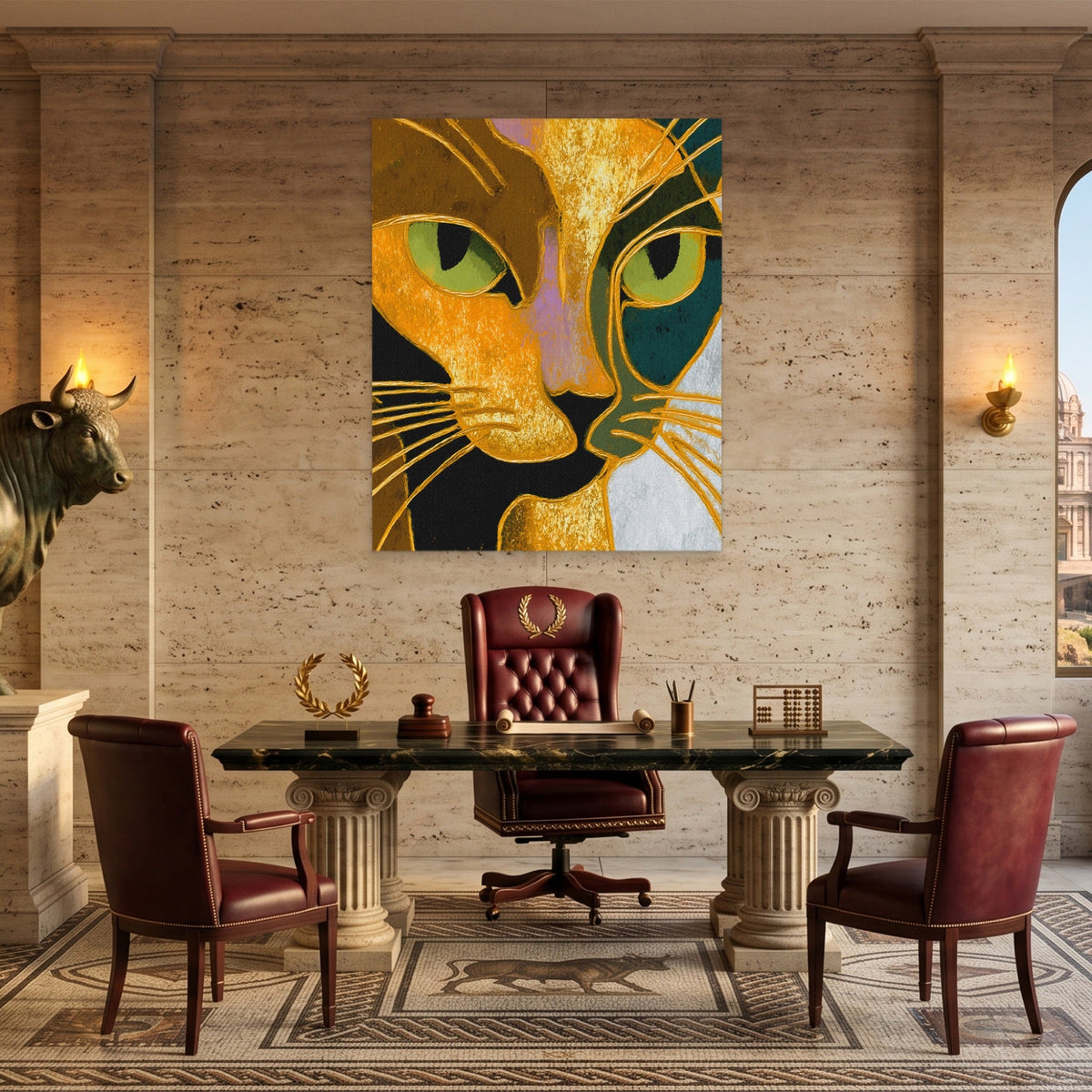 Golden Cat Profile canvas wall art, room view