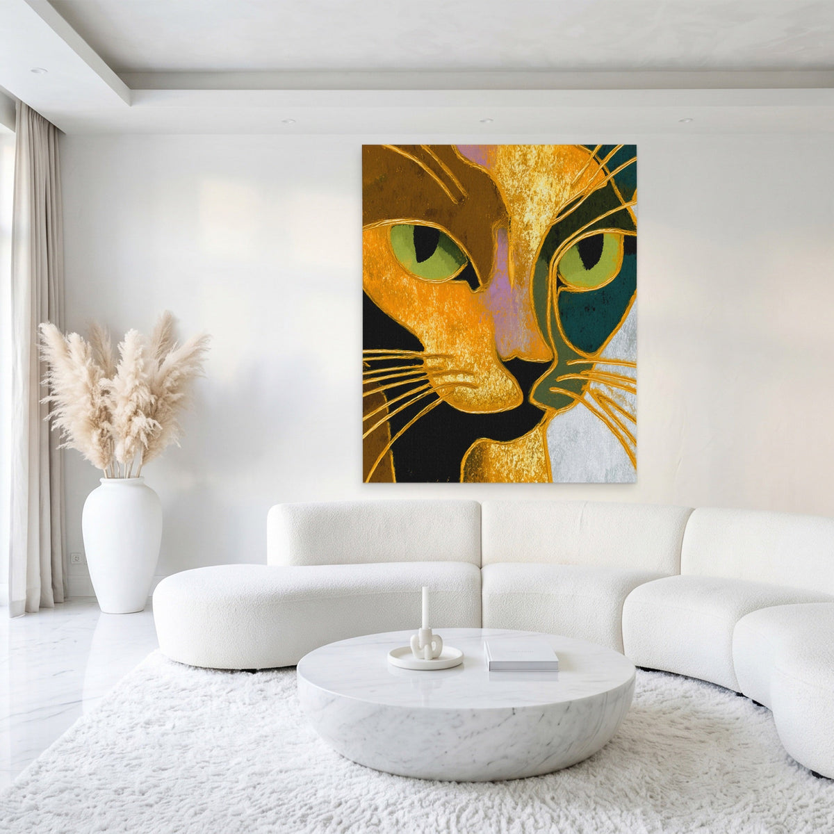 Golden Cat Profile canvas wall art, room view
