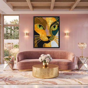 Golden Cat Profile canvas wall art, room view