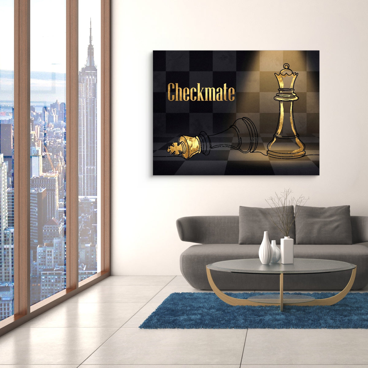 Golden Chess Checkmate — golden chess checkmate sq nyc views 1land flush print