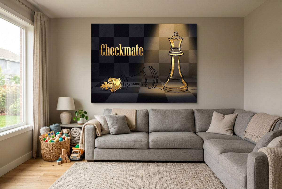 Golden Chess Checkmate — golden chess checkmate living room with sectional sofa 1land flush print