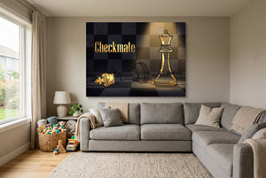 Golden Chess Checkmate — golden chess checkmate living room with sectional sofa 1land flush print