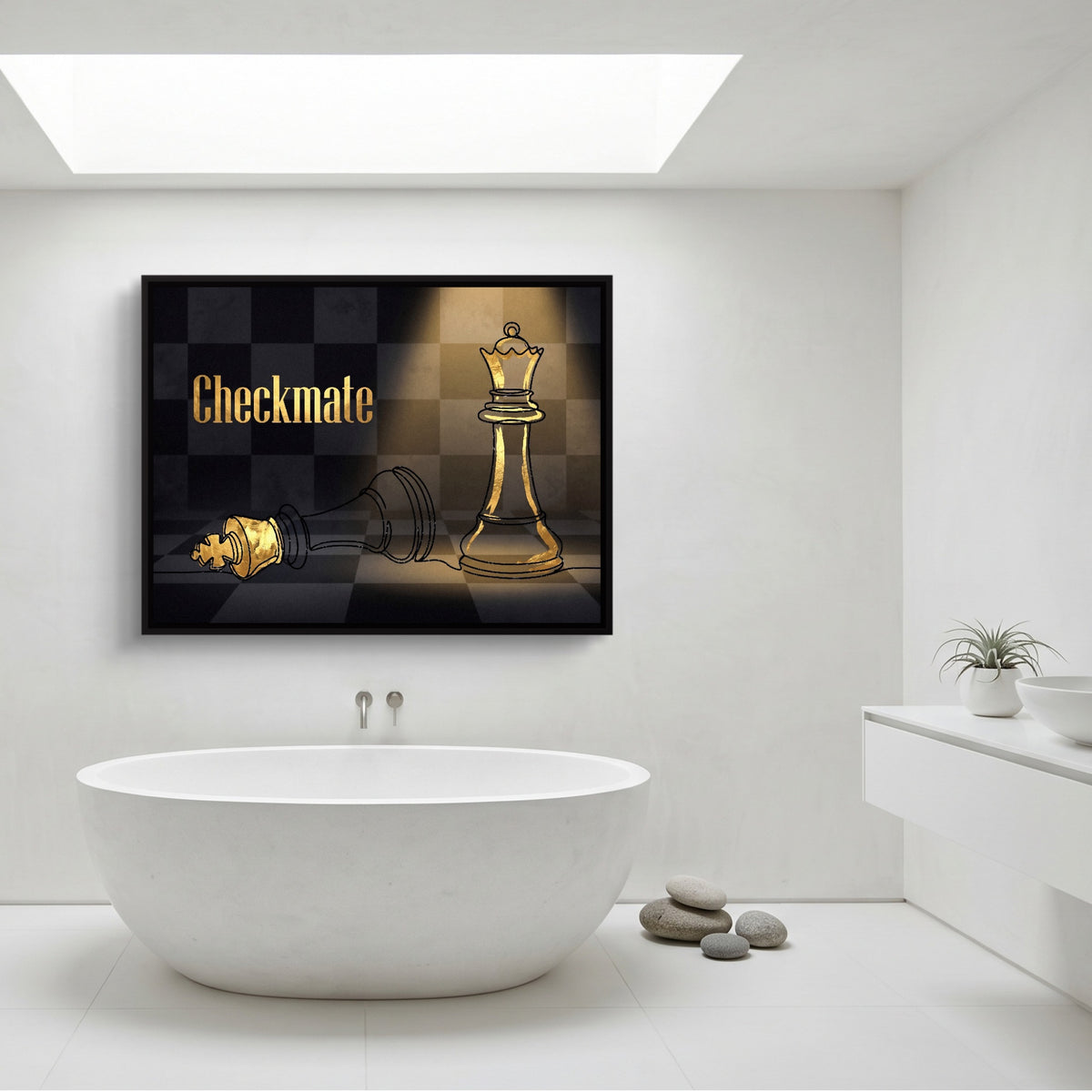 Golden Chess Checkmate — golden chess checkmate sq minimalist bathroom 1land framed black