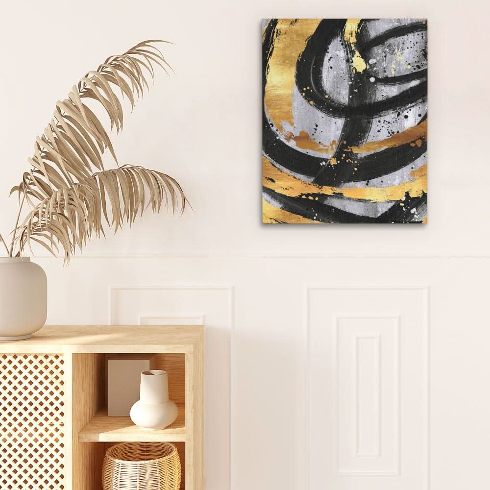 Golden Circles Abstract - Modern Gold Canvas Wall Art