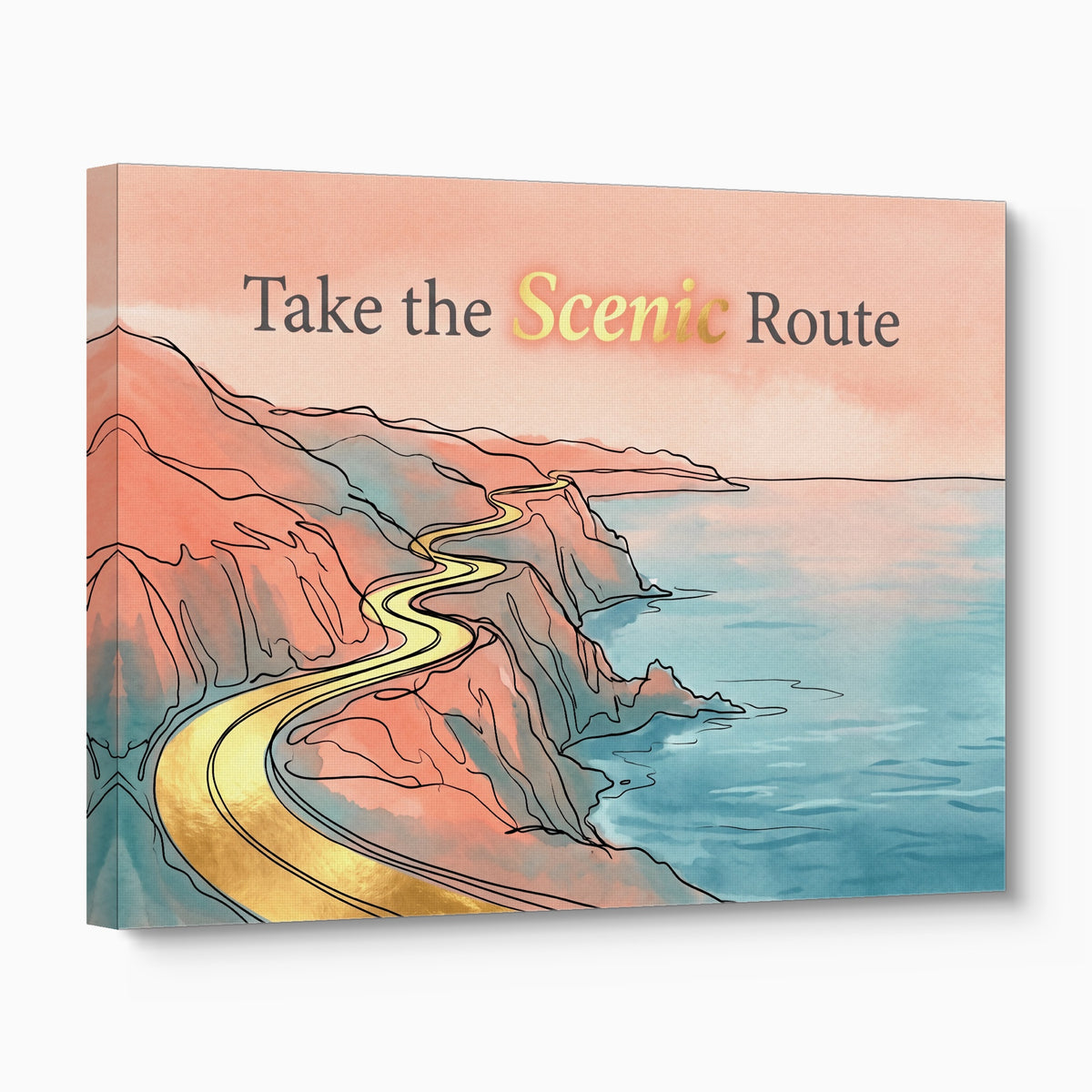 Golden Coastal Road — golden coastal road angled flush print