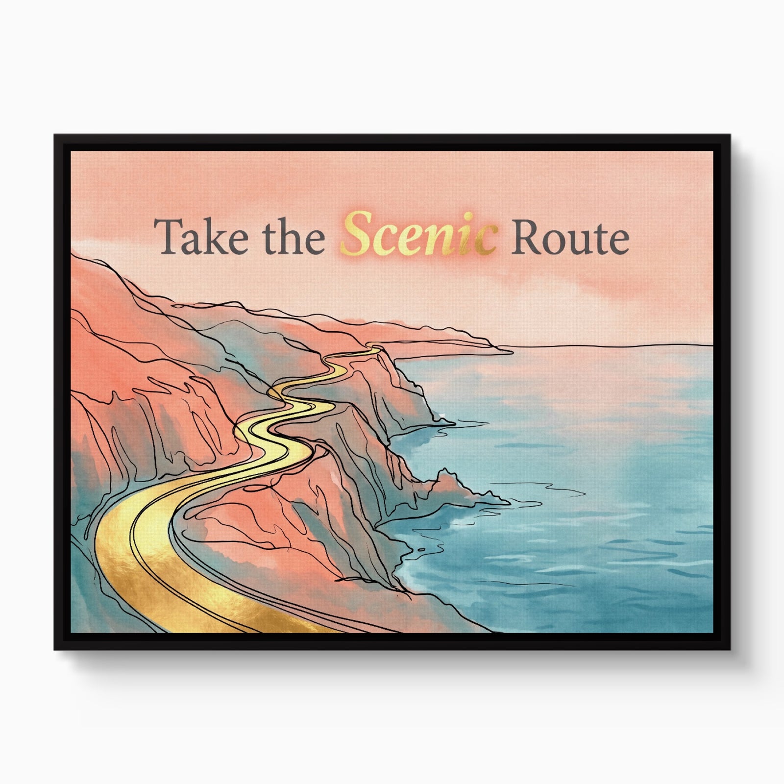 Golden Coastal Road — golden coastal road white studio framed black