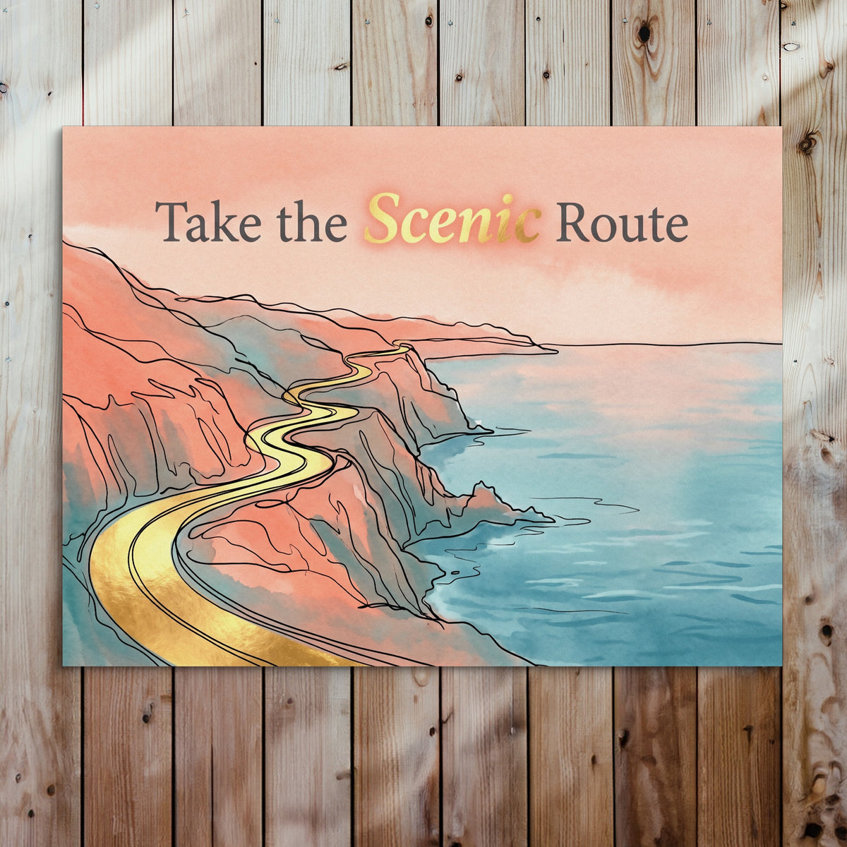 Golden Coastal Road — golden coastal road sq bed 2 wood panel 1land flush print