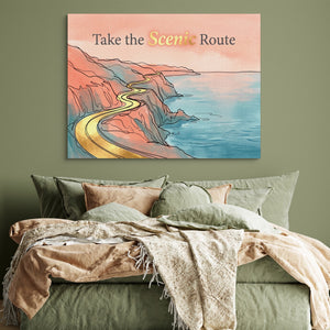 Golden Coastal Road — golden coastal road sq green bedroom 1land flush print